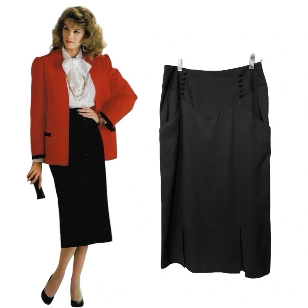 Vintage 80’s Casablanca Union Made Black Career Skirt VTG Sz 14 (size 10) - Picture 1 of 9